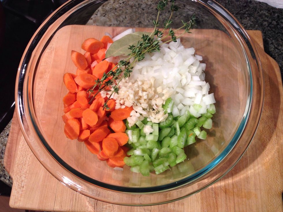 CHICKEN SOUP\nSlice, chop and mince your carrots, celery, onions and garlic.