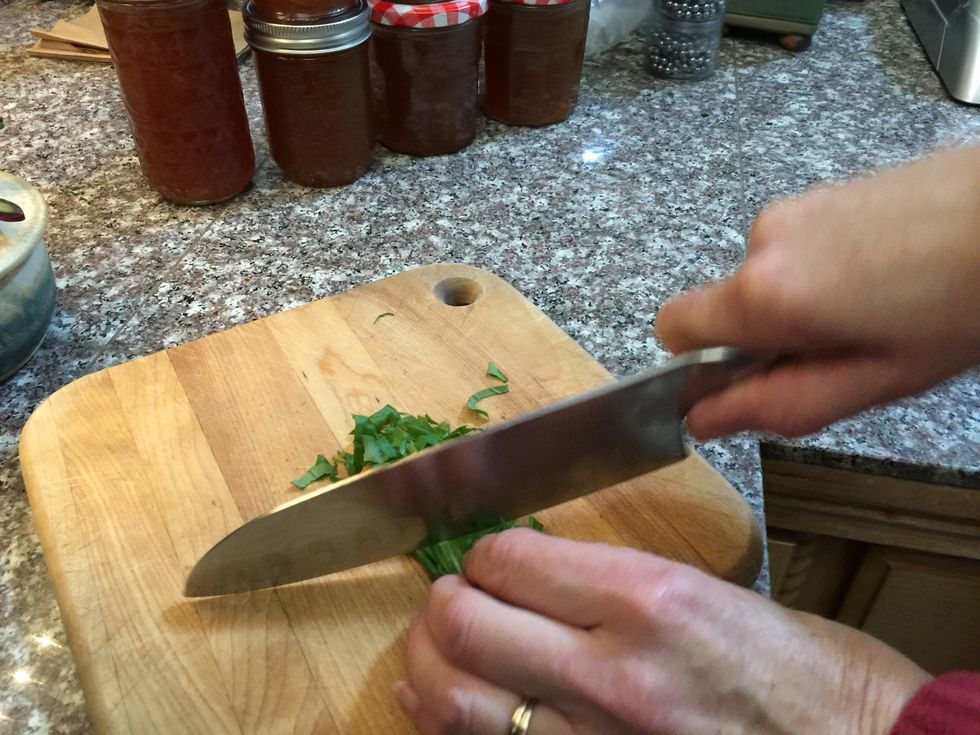 Chiffonade the basil and...