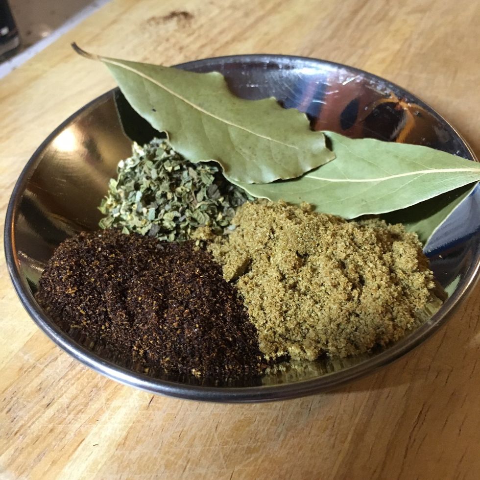 Chili powder, Cumin, Oregano and Bay Leaves