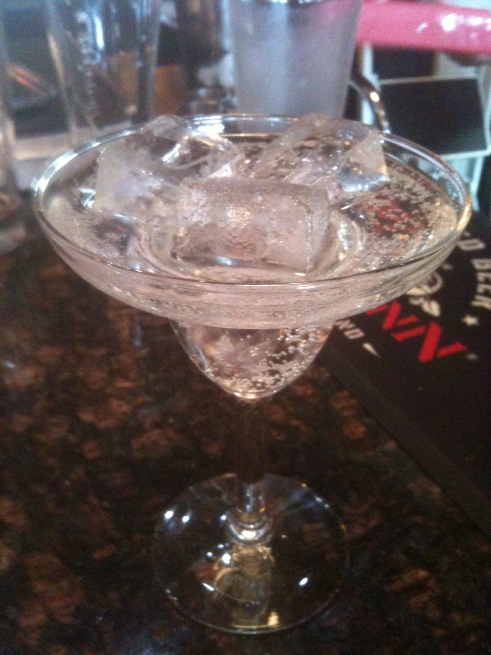 Chill martini glass with water and ice