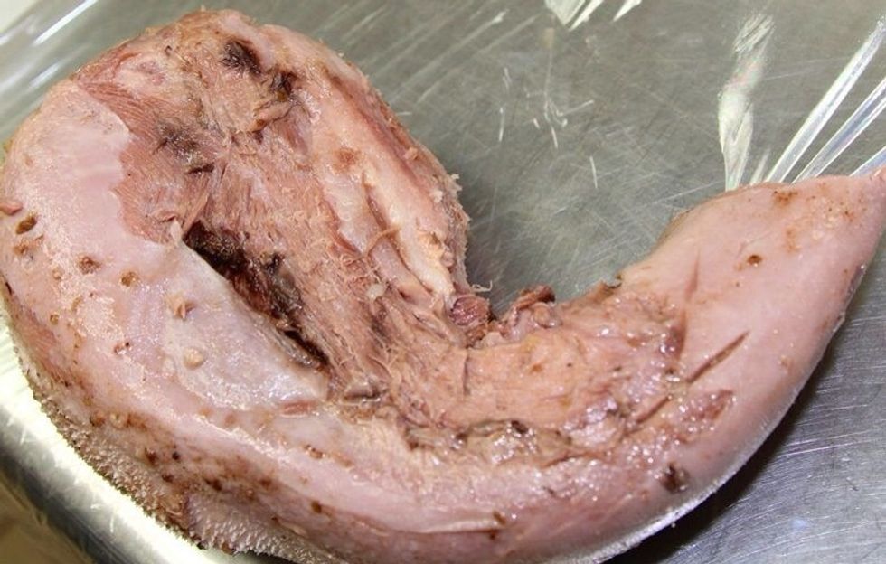 Chill the tongue,then peel and trim