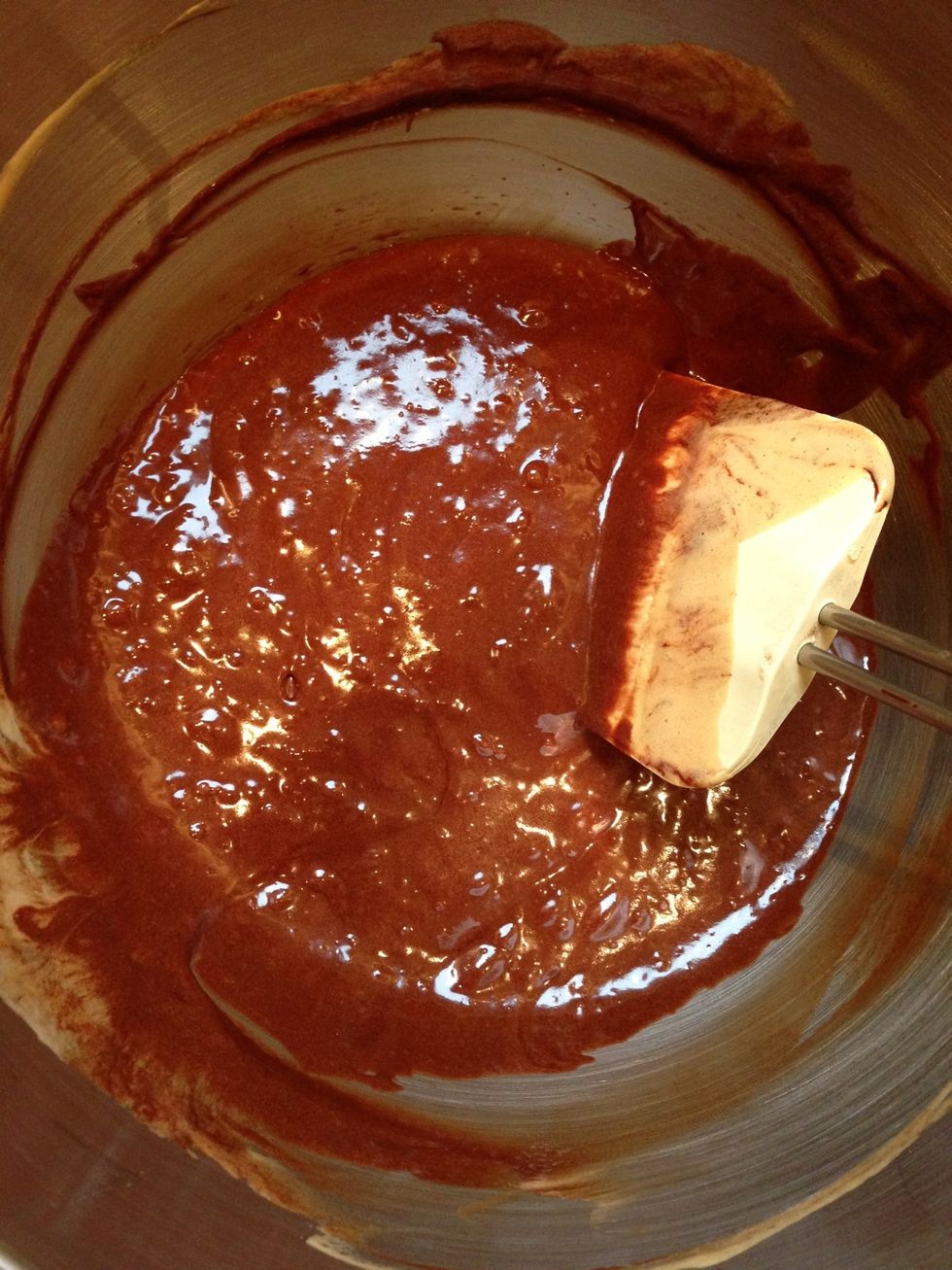 Chocolate added. Now add the dry ingredients
