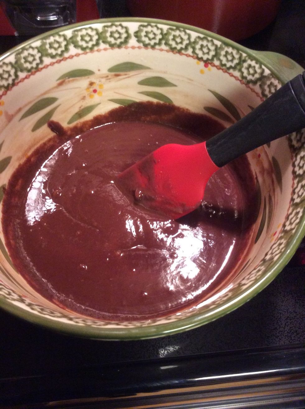 Chocolate chips, peanut butter, and heavy whipping cream mixed together.