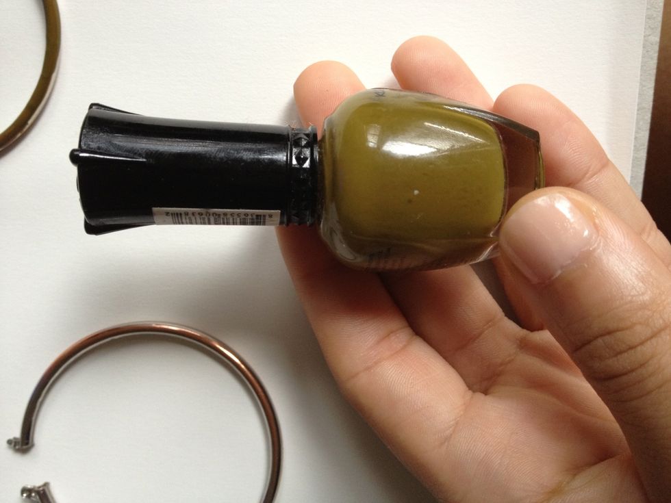Choose a color nail polish. I chose army green. You can also use a gold or silver nail polish if you'd like.