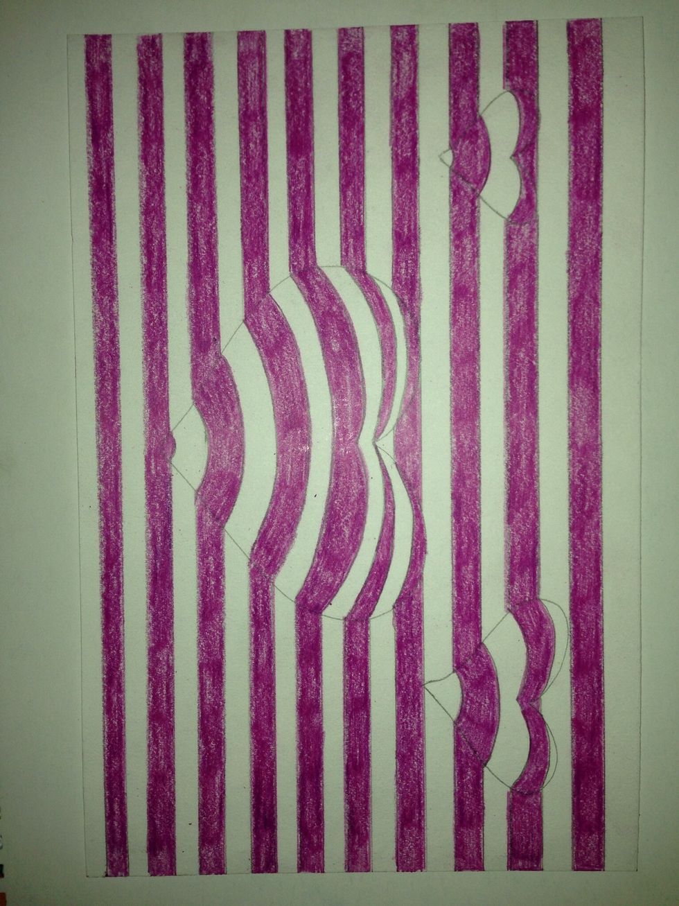 Choose a complementary color pair and use one color to color in alternate lines. The color should continue through the curved lines of the object without interruption.