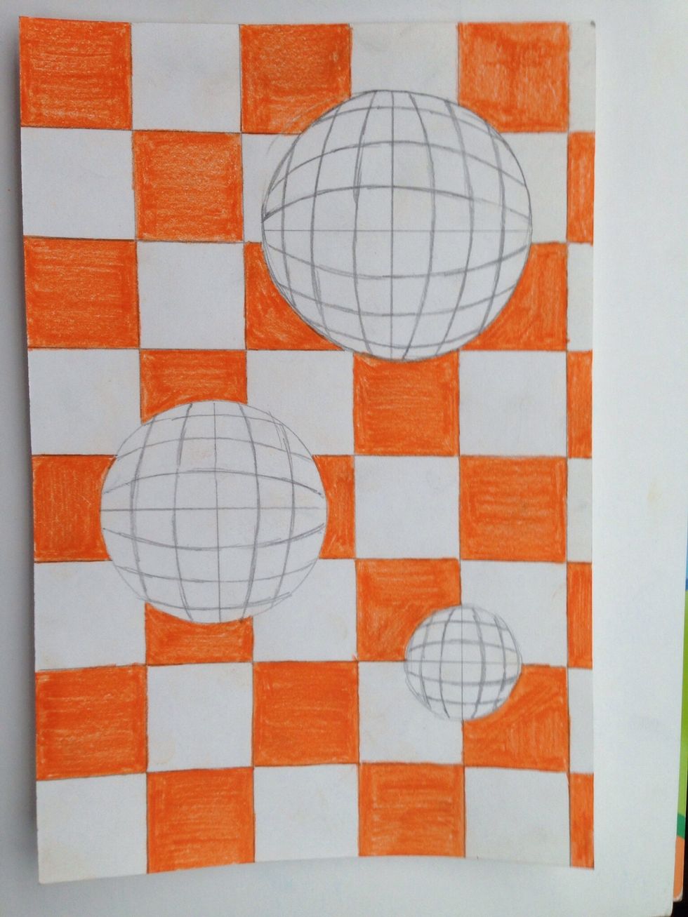 How to draw a checkerboard sphere op art - B+C Guides