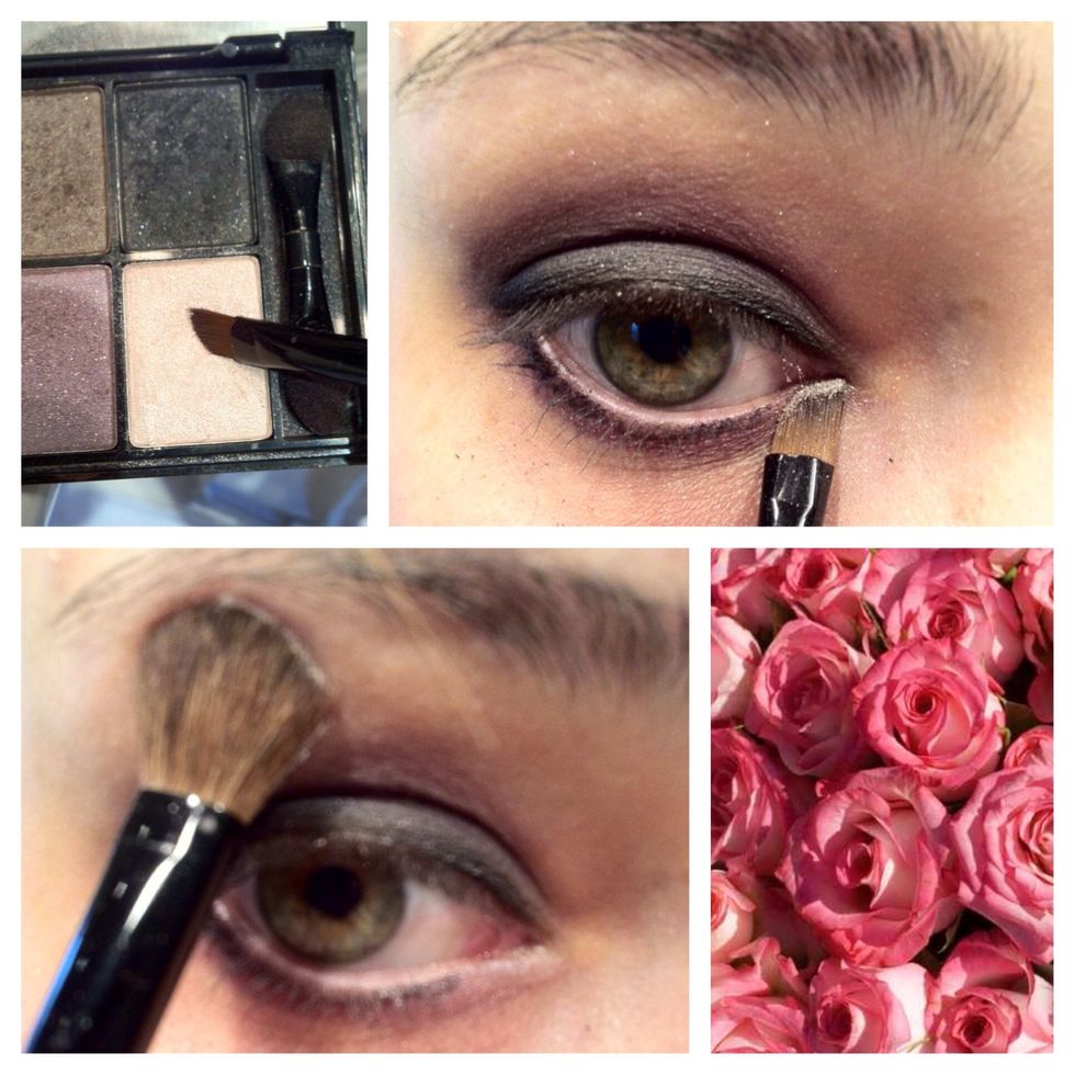 Choose a cream white eyeshadow and bring it to the inner corner of your eyes. Underneath your brows as well.