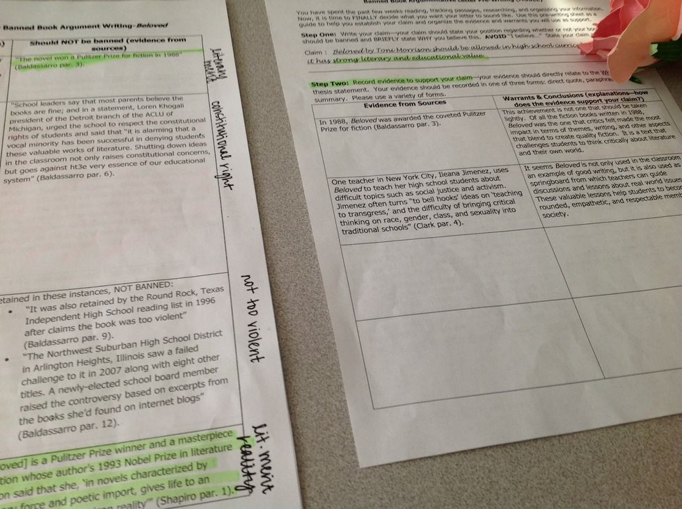 Choose a highlighter and highlight "Step Two: Record evidence to support your claim" on your assignment sheet. Then, highlight all evidence supporting your claim in that same color.