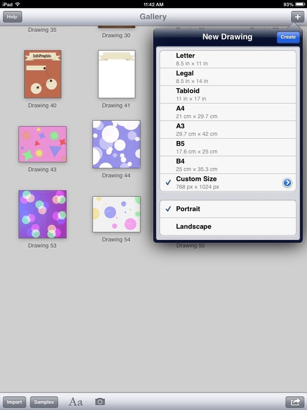 Choose a size for your image. I chose 1024 x 768 because those are the dimensions of my iPad mini. Then, tap "Create."