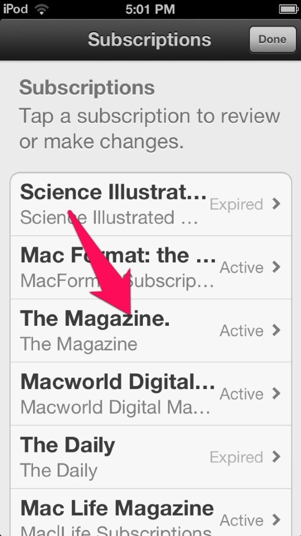Choose a Subscription that you want to cancel. I will choose "the Magazine".