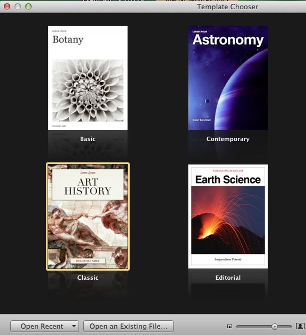 Choose a template for your book. Templates are formatted with different topics in mind.