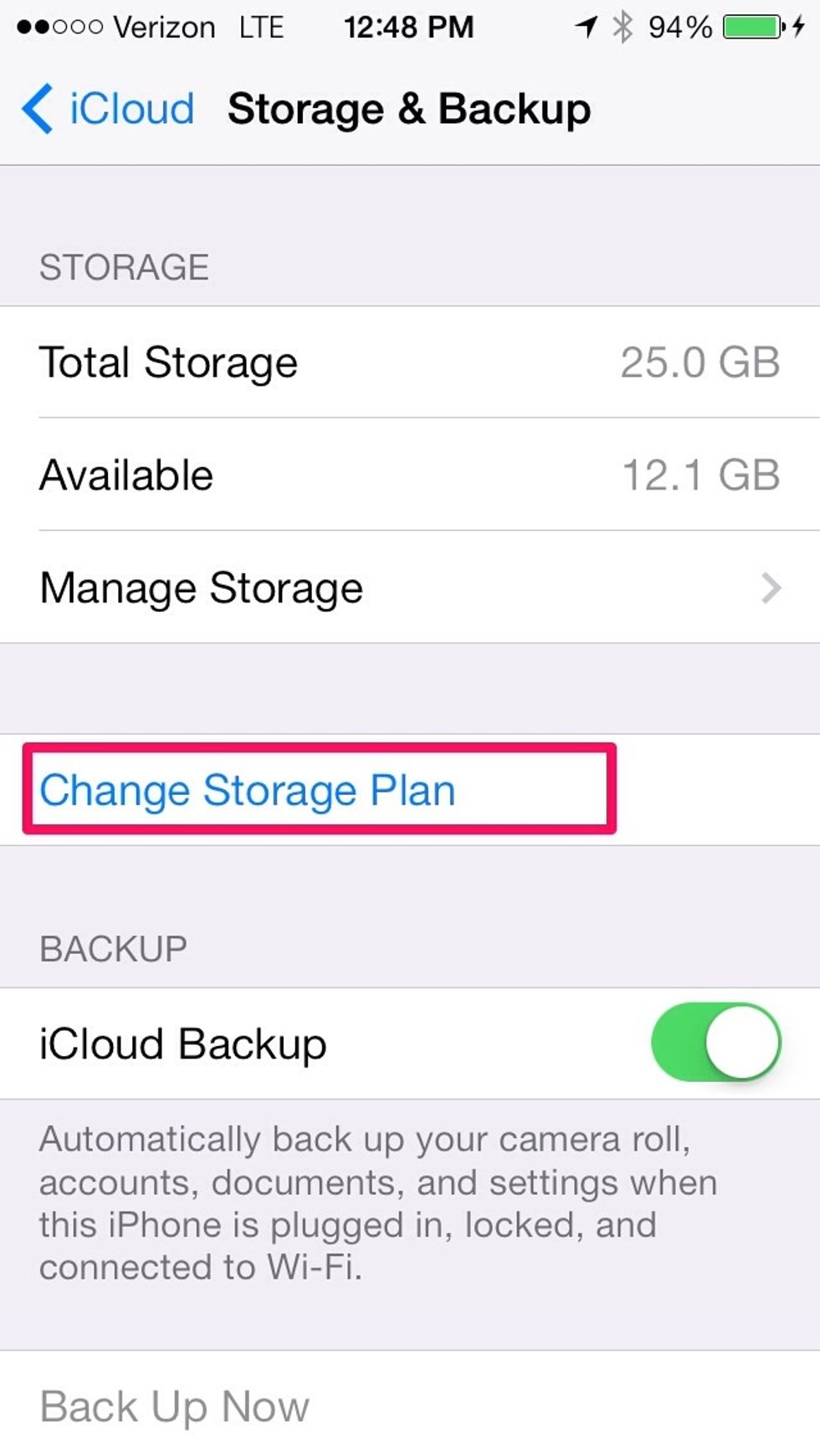 Choose change storage plan.