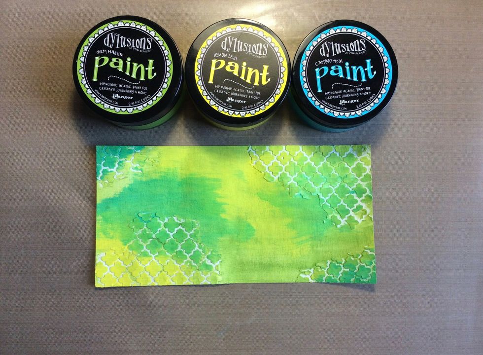 Choose coordinating paints x3 and apply using a baby wipe allow to dry. I used dylusions paint.