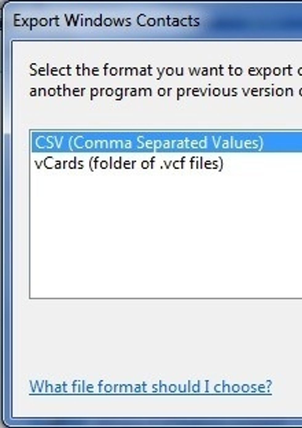 Choose "CSV" and press enter. Then specify a path and click on next.