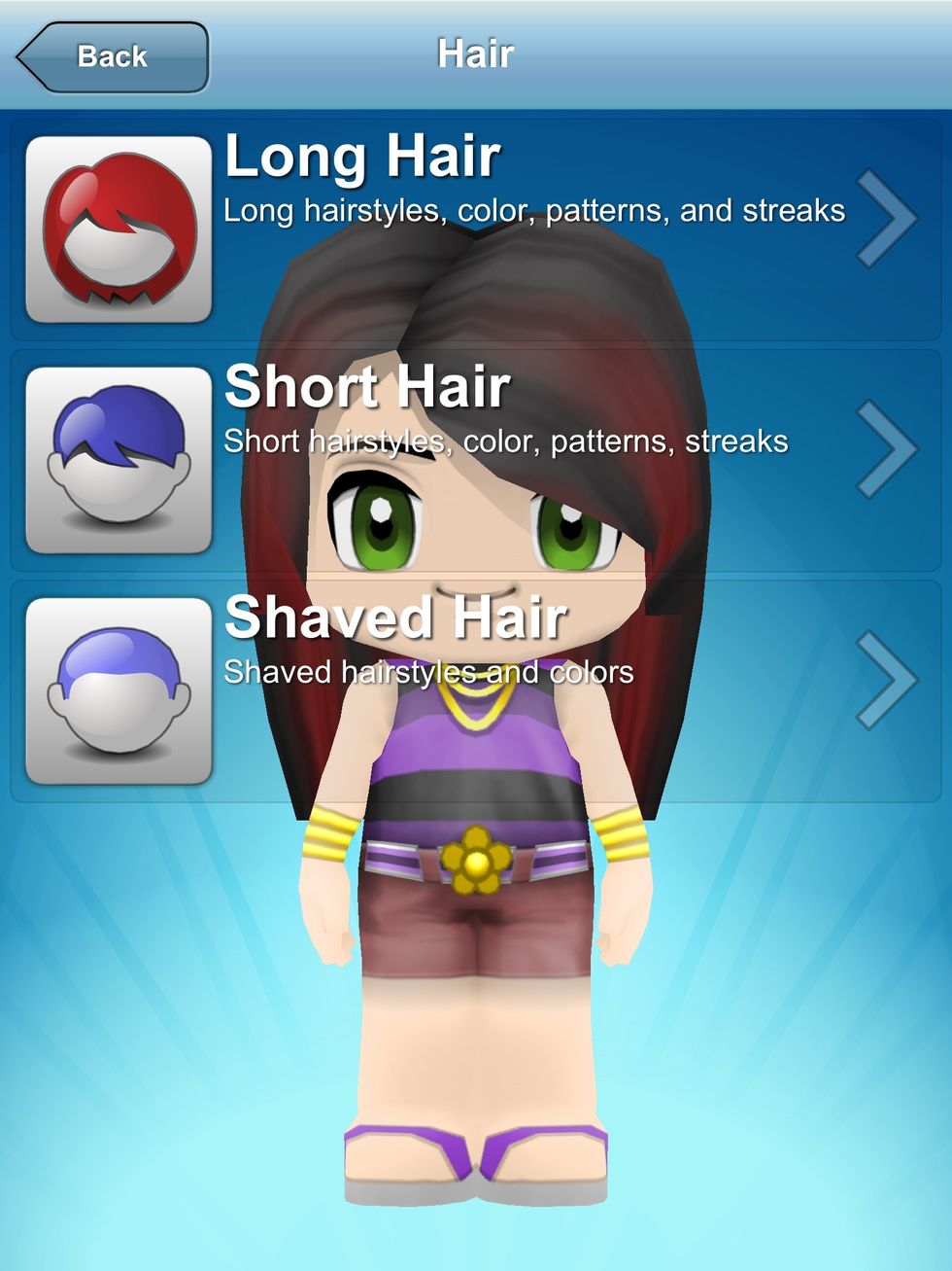 Choose hair length, color and style.
