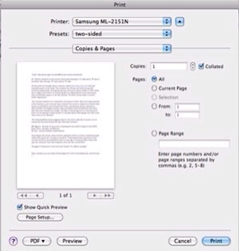 Choose how many copies and the size and click print