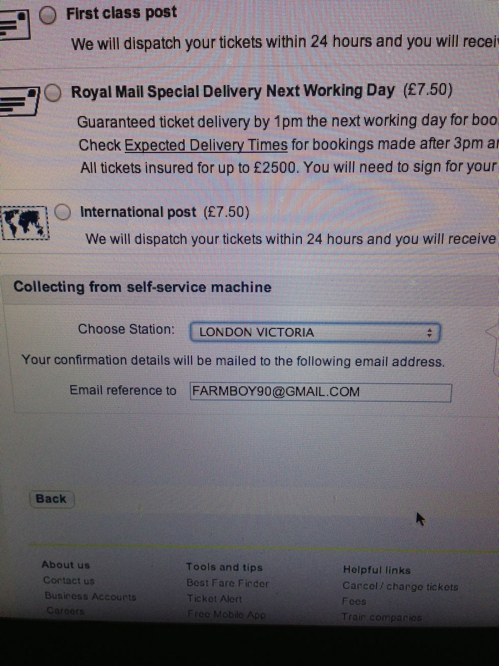 Choose London Victoria (as that's where we're going from) or a different one nearer to you if you want to collect them in advance. Press continue at the bottom of the page.