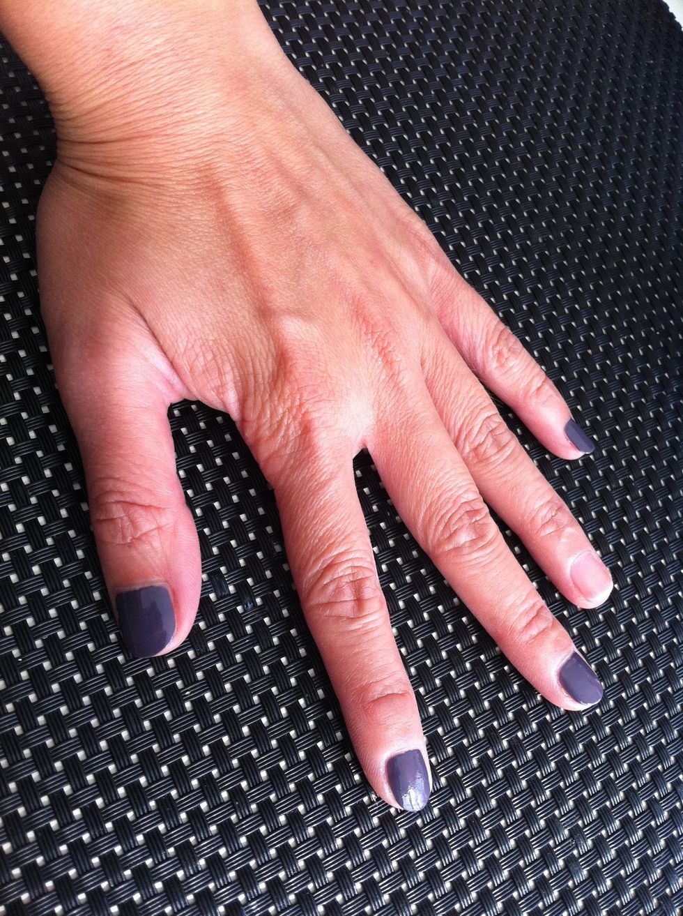 Choose one accent finger each hand. Paint your nails except the two chosen accent fingers.