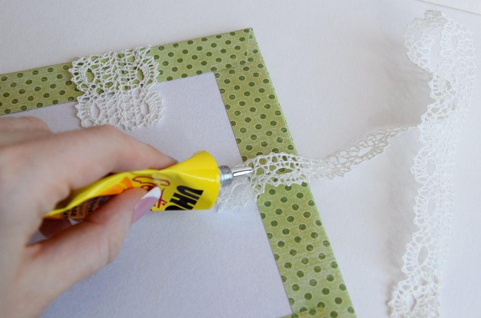 Choose some lace to tie your cover closed. Glue lace