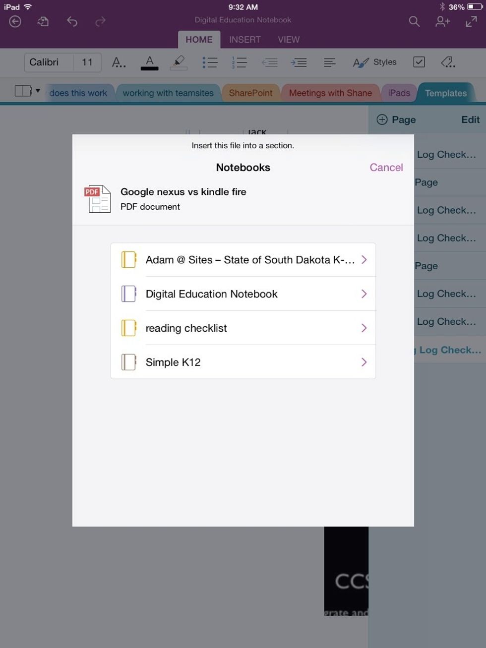 Choose the correct notebook and tab to add your template.