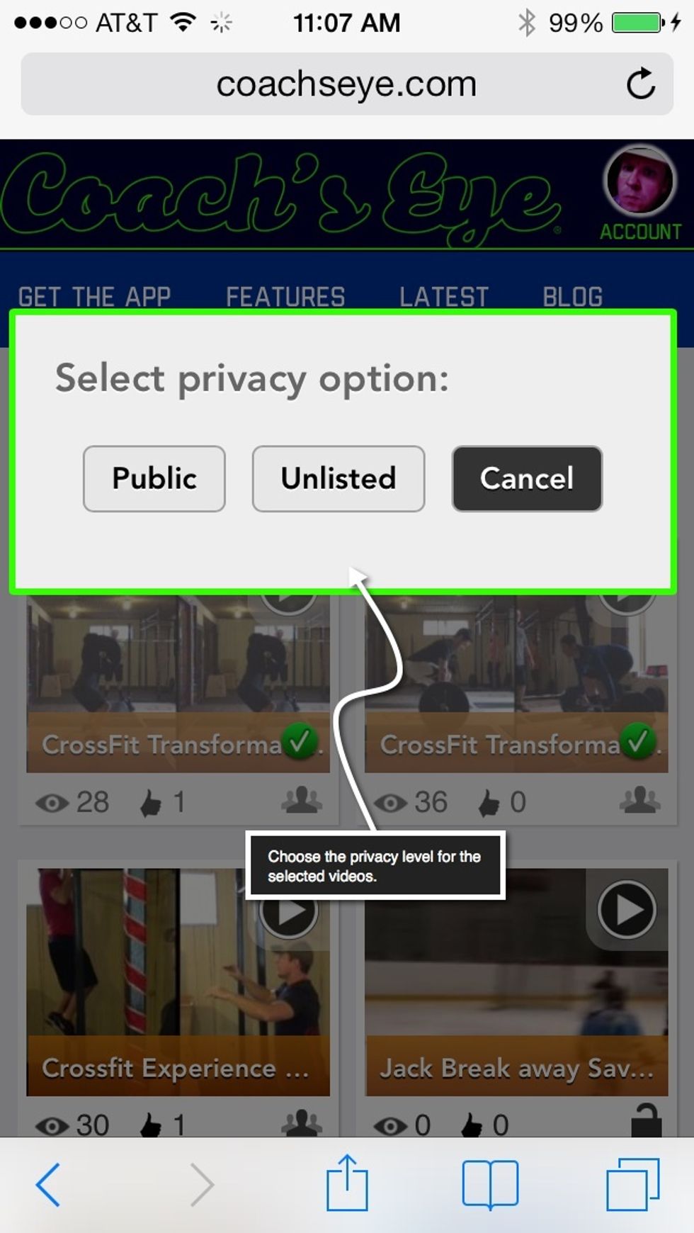 Choose the desired privacy level for the selected videos.