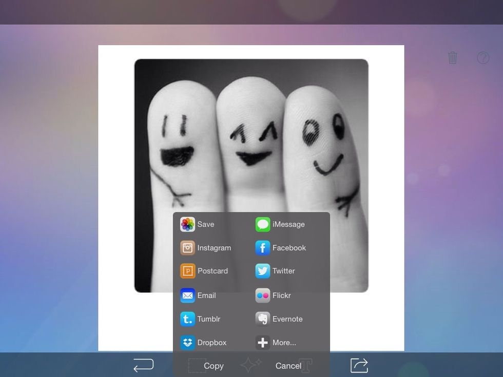Choose the shape that you'd like. Double tap to add picture. And play with the controls to your desire. When your done save it to your photos.