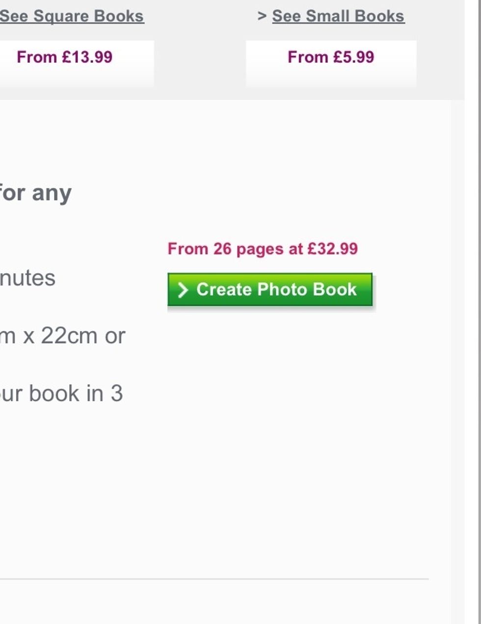 Choose the size of Photobook you want to order, and click 'Create Photobook'