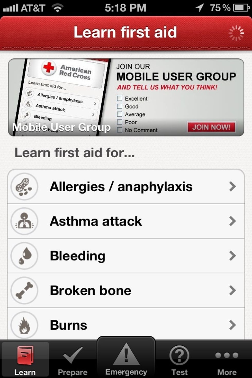 Choose the type of emergency.