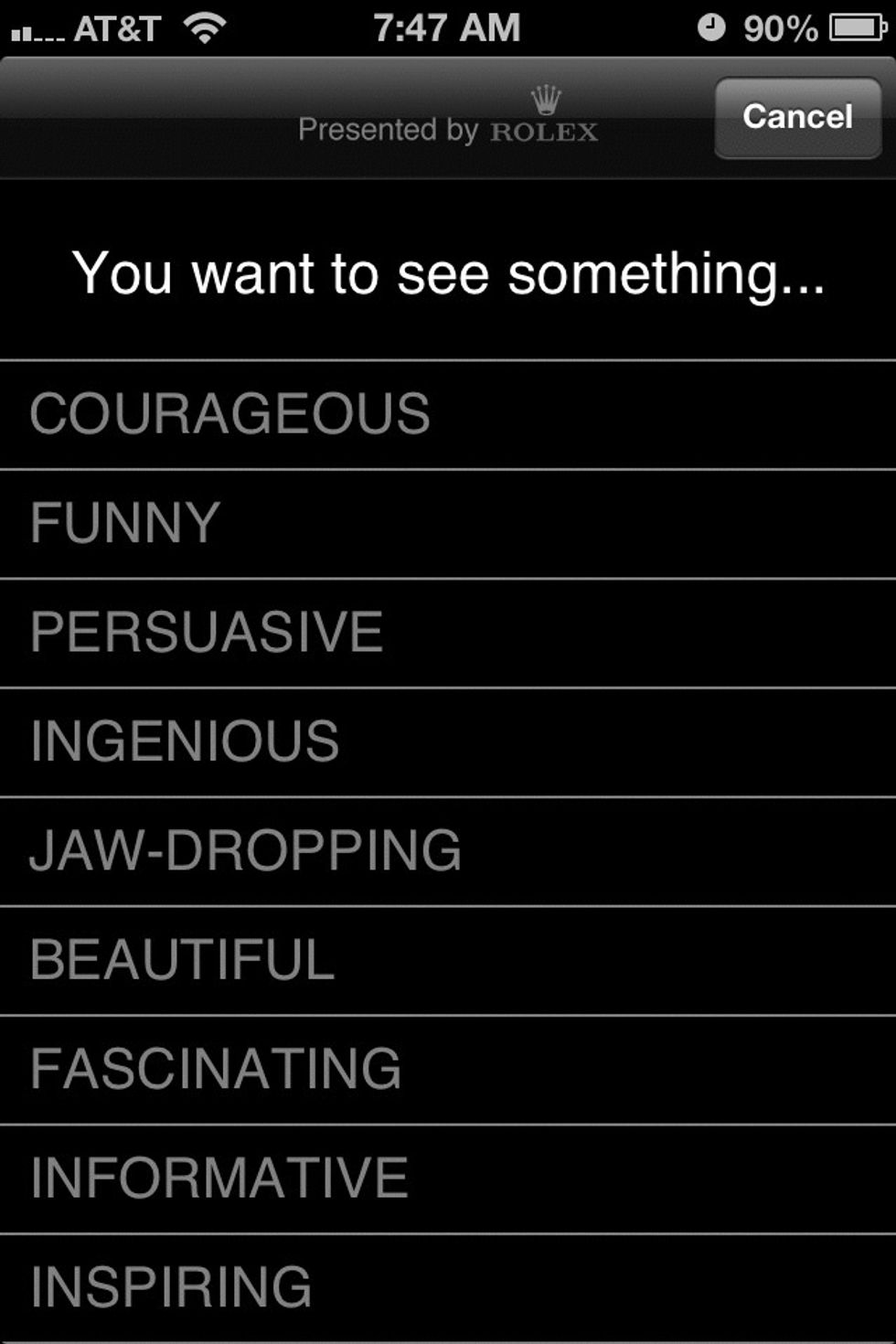Choose what kind of video(s) you're interested in viewing.