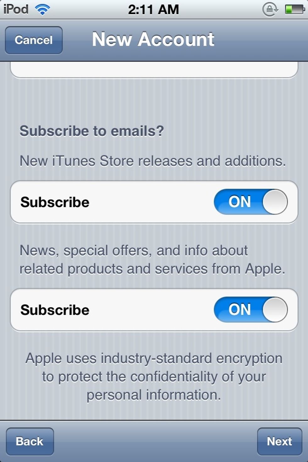 Choose whether to subscribe to Apple emails.