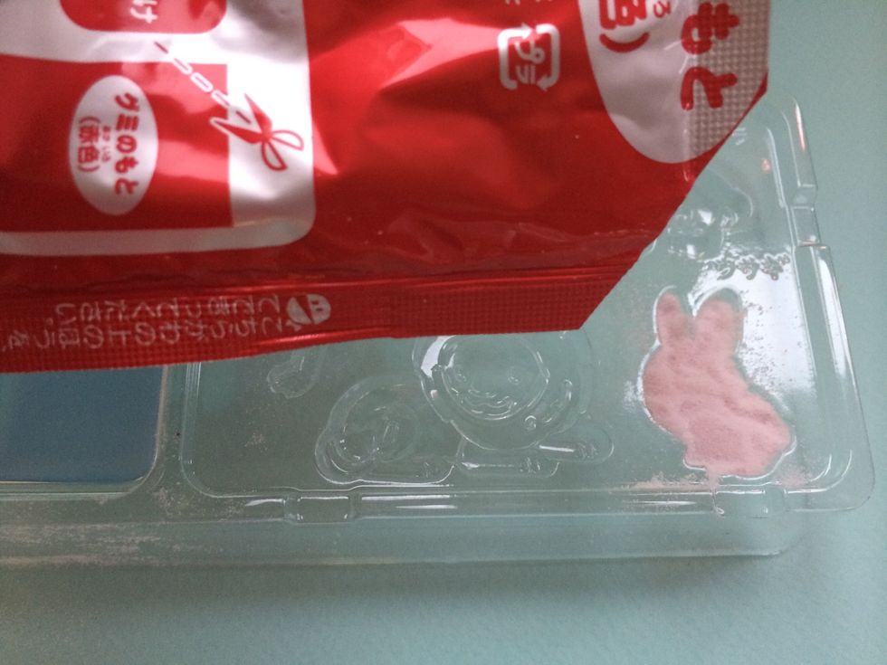 Choose which colors you want your animals- Snip very small corner of Gummy Mix and slowly pour into molds of your choice