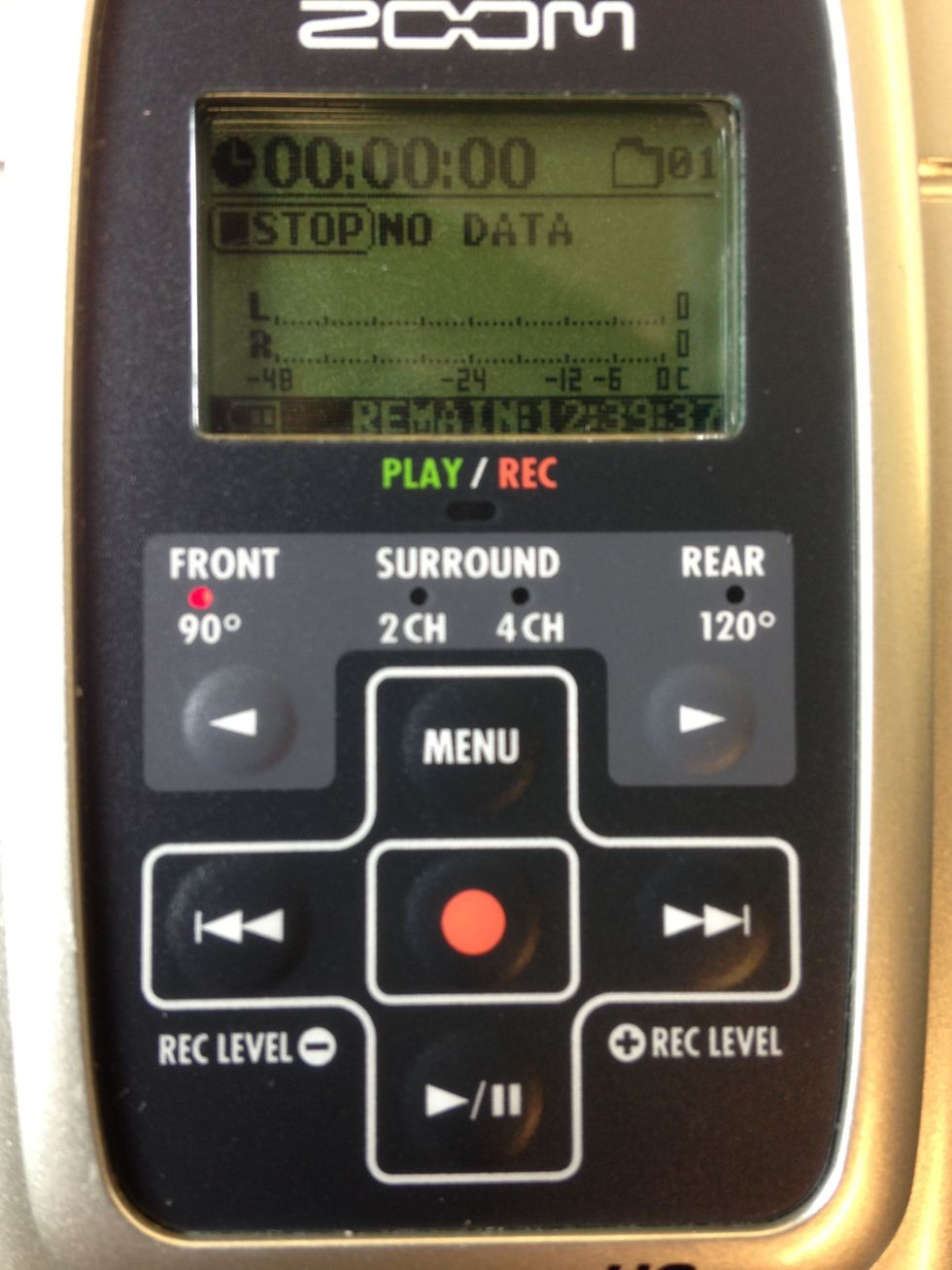 Choose which of the four Mic pattern settings will best suit your project: Front 90, Surround 2CH, Surround 4CH, or Rear 120.