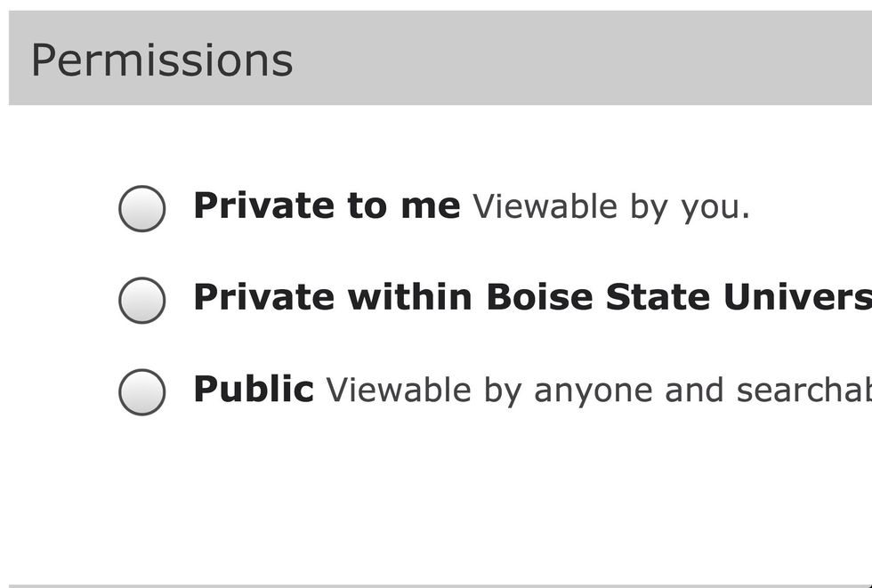 Choose whom you would like to share your e-Portfolio with. (You can modify these settings later, if you change your mind.)