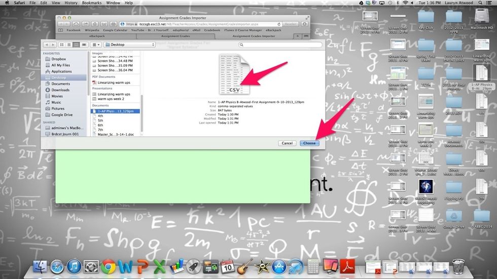 Choose your csv file.