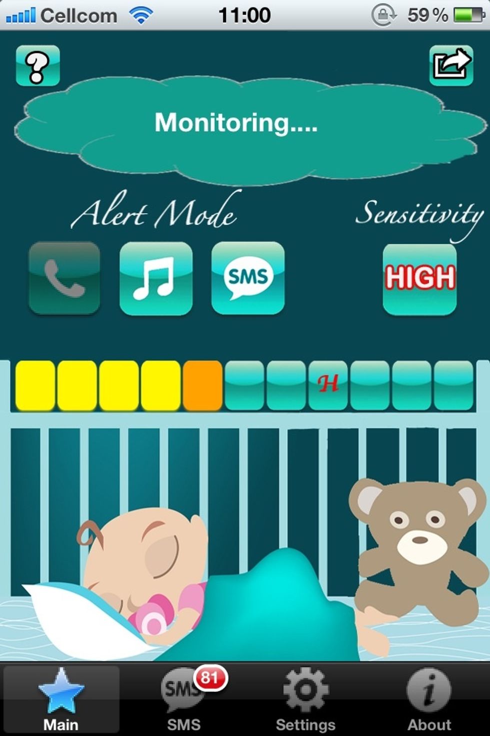 Choose your prefer alert ( phone call or sms or music) Hit "start monitor"