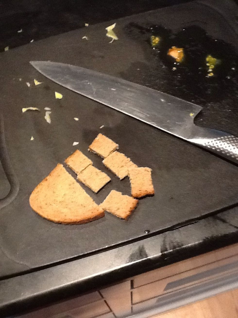 Chop 1/2 of a whole wheat slice of breadinto cubes