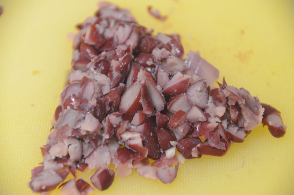 Chop 1/4 can of beans.. (You can even mash them)