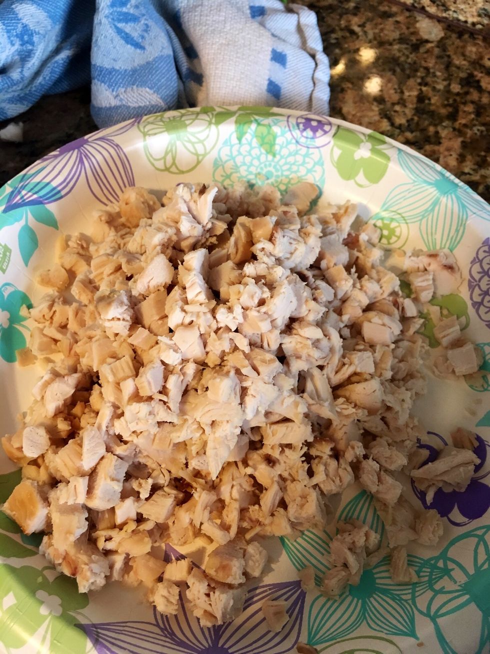 Chop 1 cup of chicken ( I used already cooked rotisserie chicken)