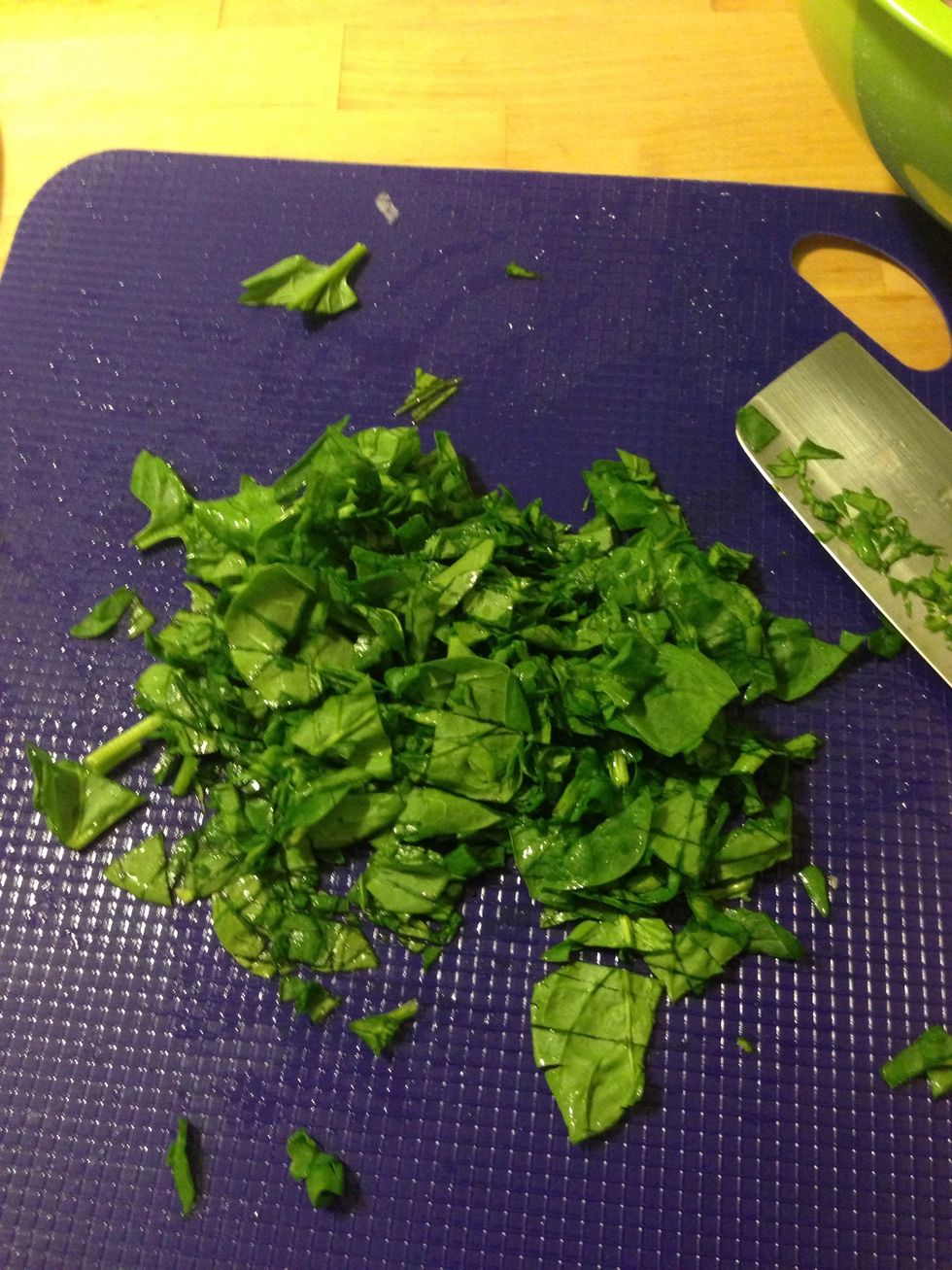 Chop 1 cup of spinach and add to a mixing bowl.