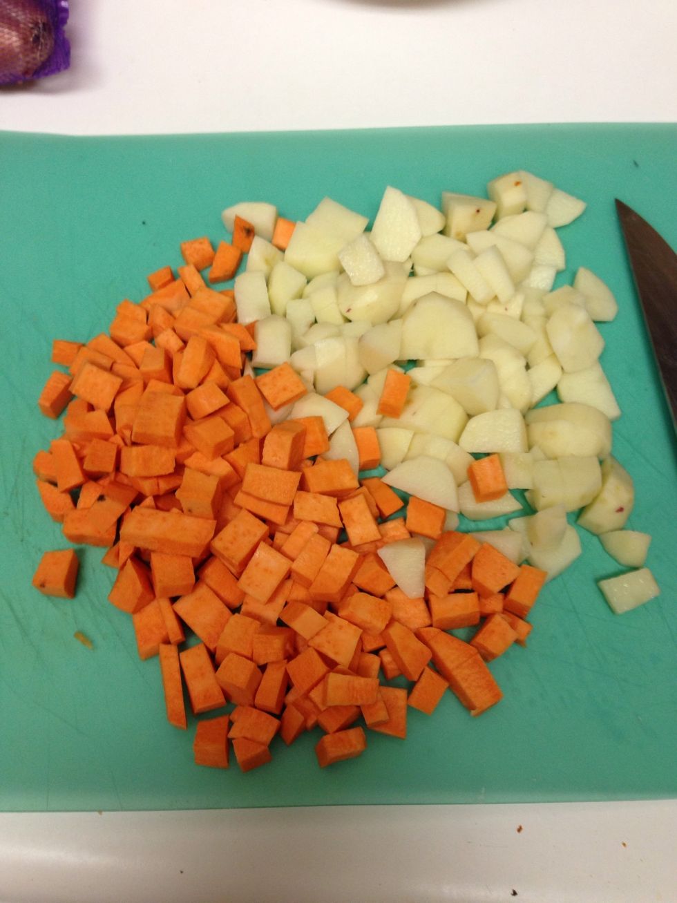 Chop 1 yam & 1 potato
