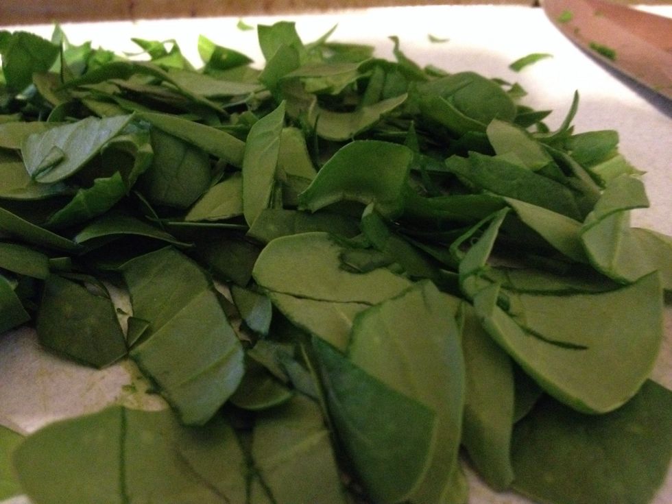 Chop 2 cups of spinach and add to soup. Add 1/2 cup pasta. Put these two ingredients in at least 1 hour before serving. I will usually have some broth reserved to add a bit more at this point.