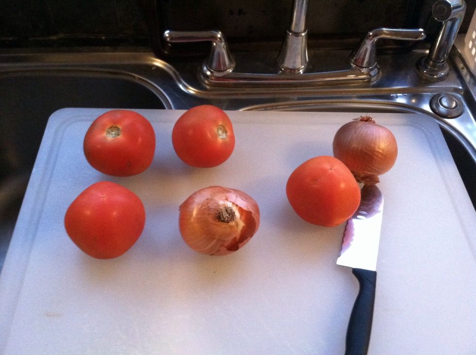 Chop a bunch of onions and tomatoes