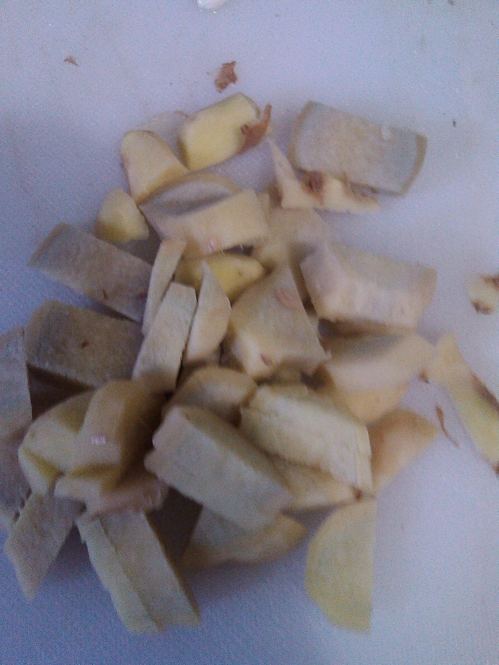 Chop a medium sized ginger according to your preference. I chopped it a bit bigger because i don't eat ginger and i tend to put them away while eating.