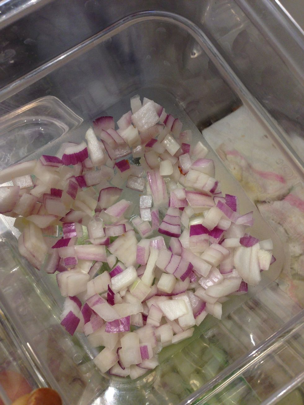 Chop a quarter cup of red onions and set aside.