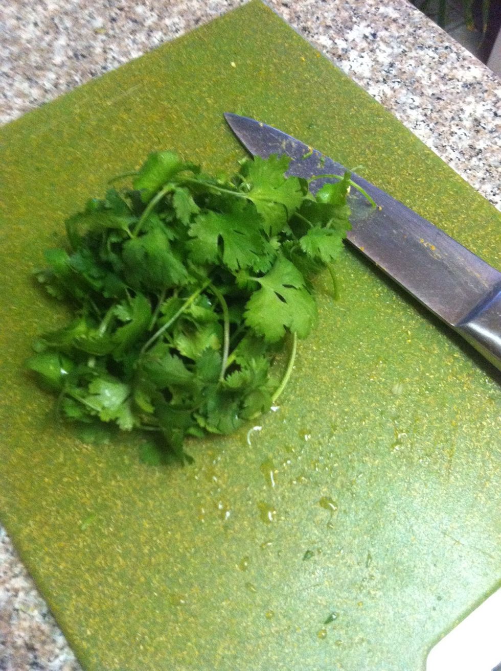 Chop a third to a half of your cilantro bundle.