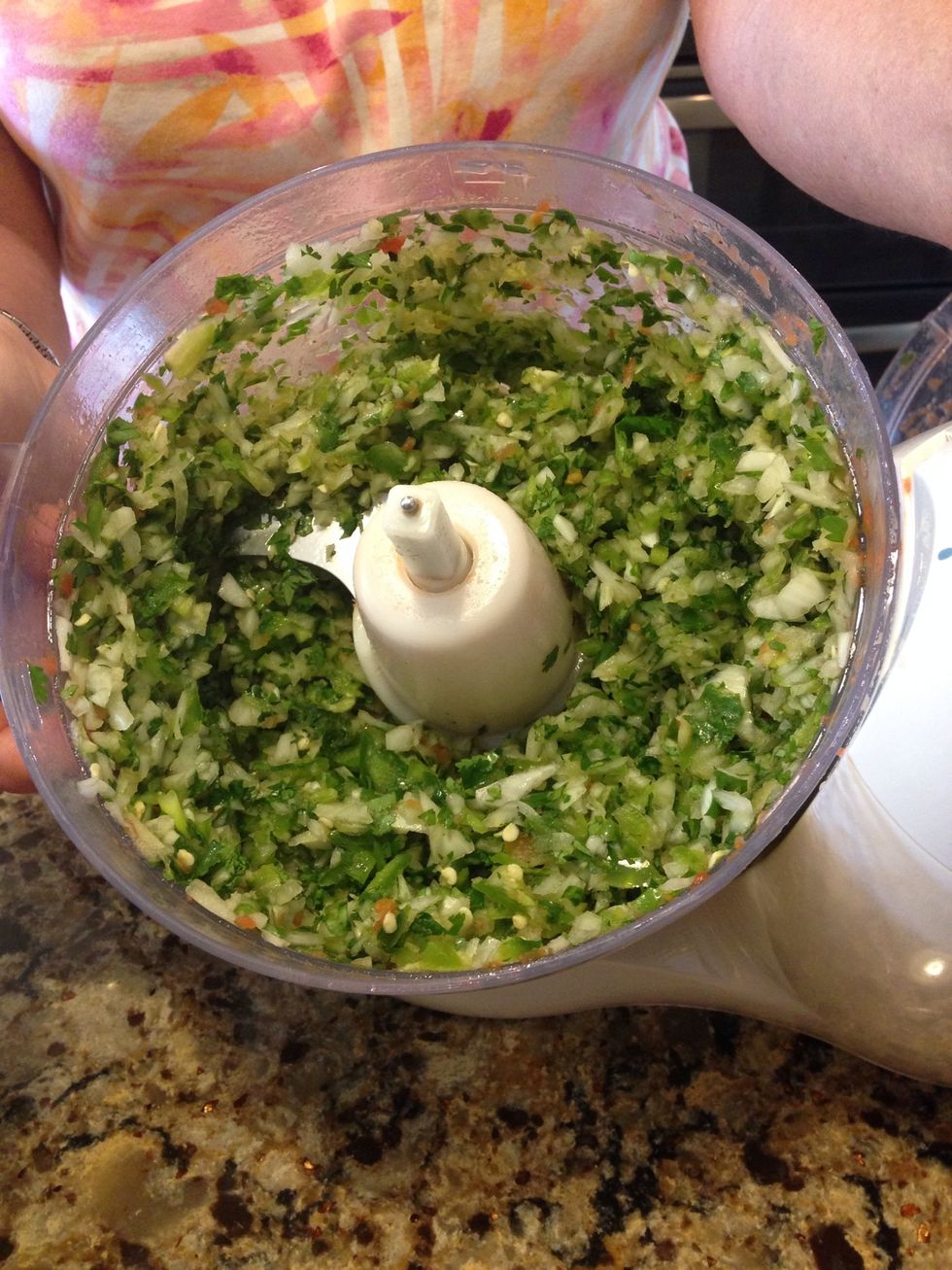 Chop all ingredients lightly into food processor.