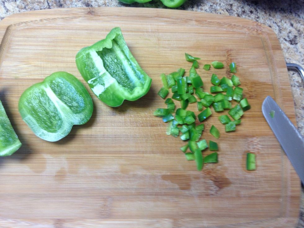 Chop all medium. Save half of one in a separate dish for meatballs.