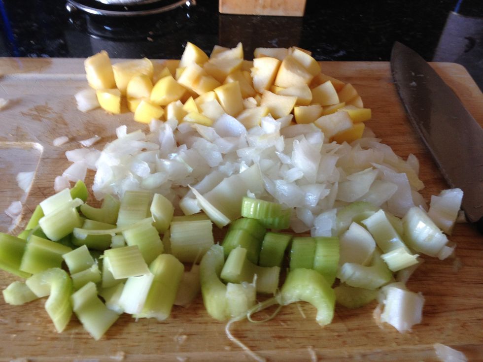 Chop apple, onion, and celery.