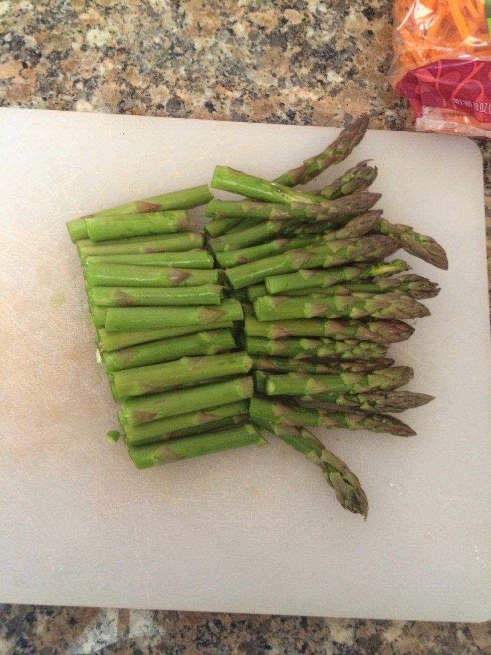 Chop asparagus and remove the ends (you don't have to remove ends but I do)