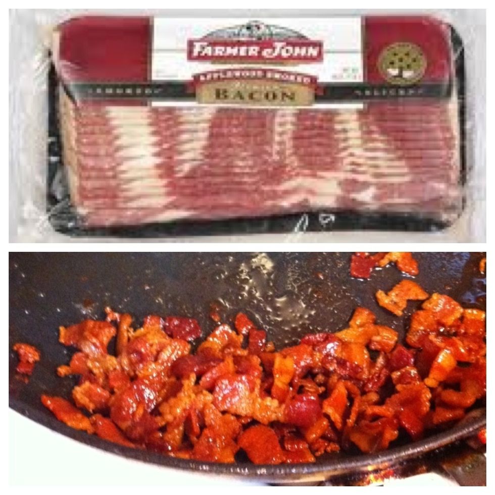 Chop bacon into small pieces and cook in a nonstick pan until well done (not too crispy)